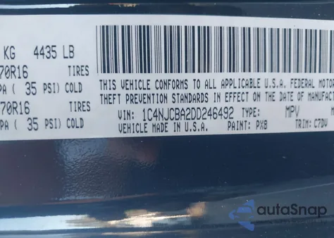 2013 Jeep Compass Sport z USA, uszkodzony, nr VIN 1C4NJCBA2DD246492